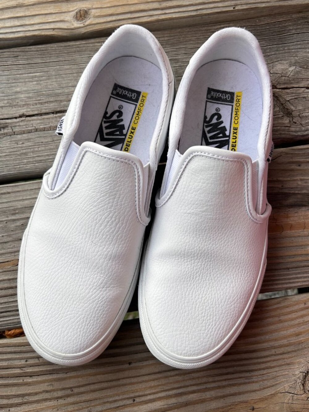 Vans Asher Deluxe White Leather Slip-On Sneakers Women’s Size 10